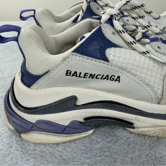 Balenciaga Triple S White Purple Women Sz 7 US/4 UK/37 EU 541641 Style Authentic - Picture 12 of 16